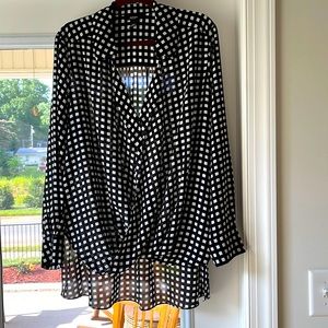 Wrap Style Black and White check pattern blouse